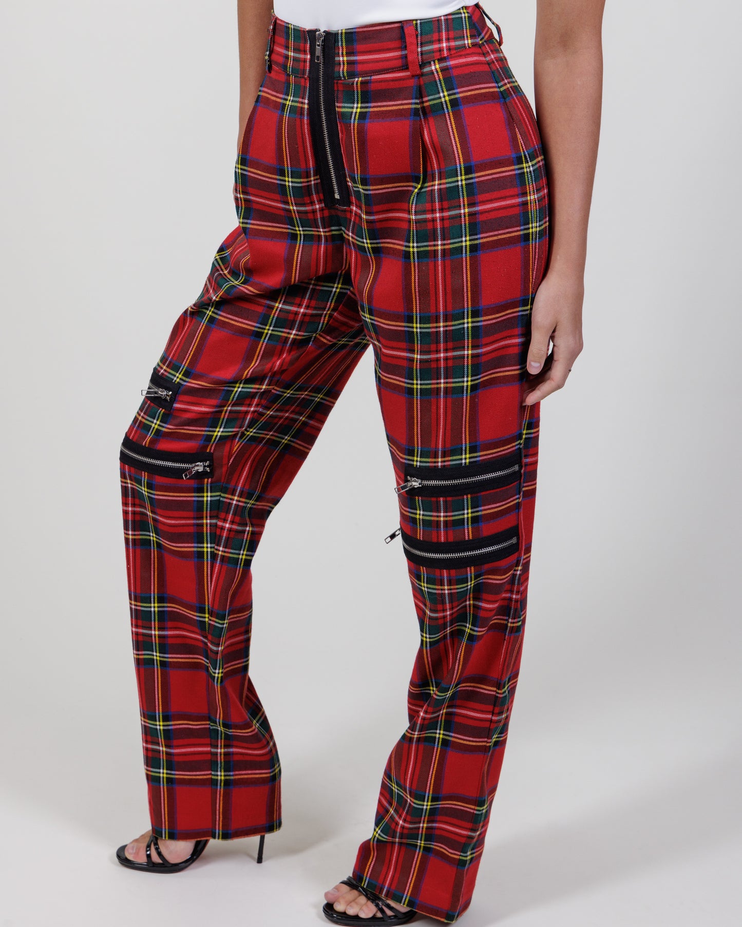 GUIZIO Plaid Zip Trousers