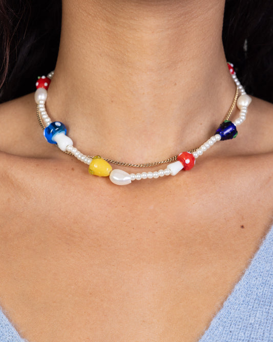 Multi Colored Bead and Pearl Choker