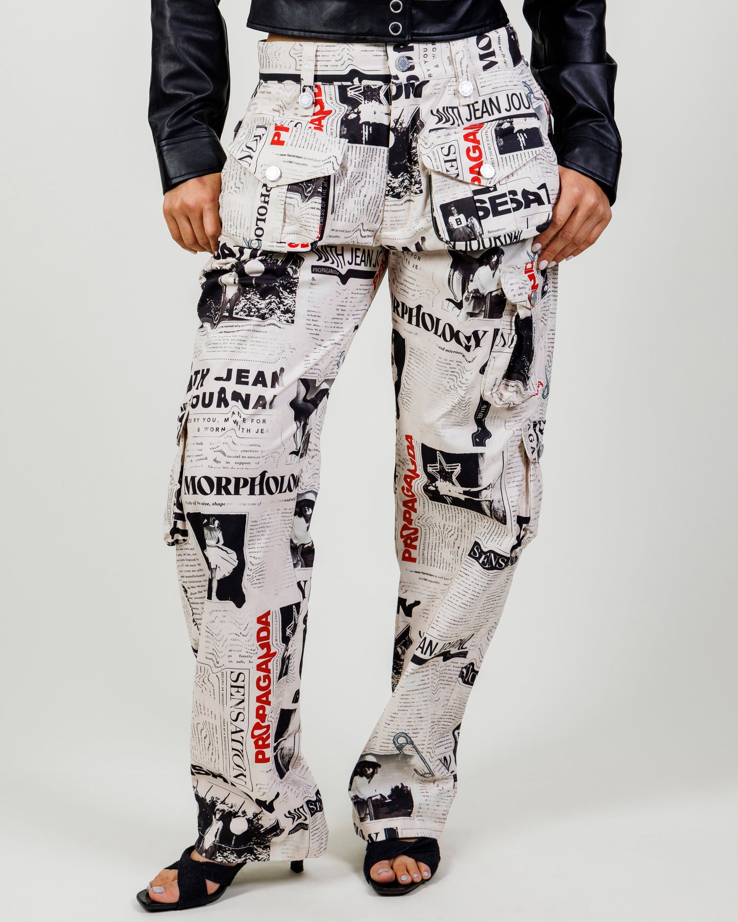 With Jéan Newsprint Cargo Pants