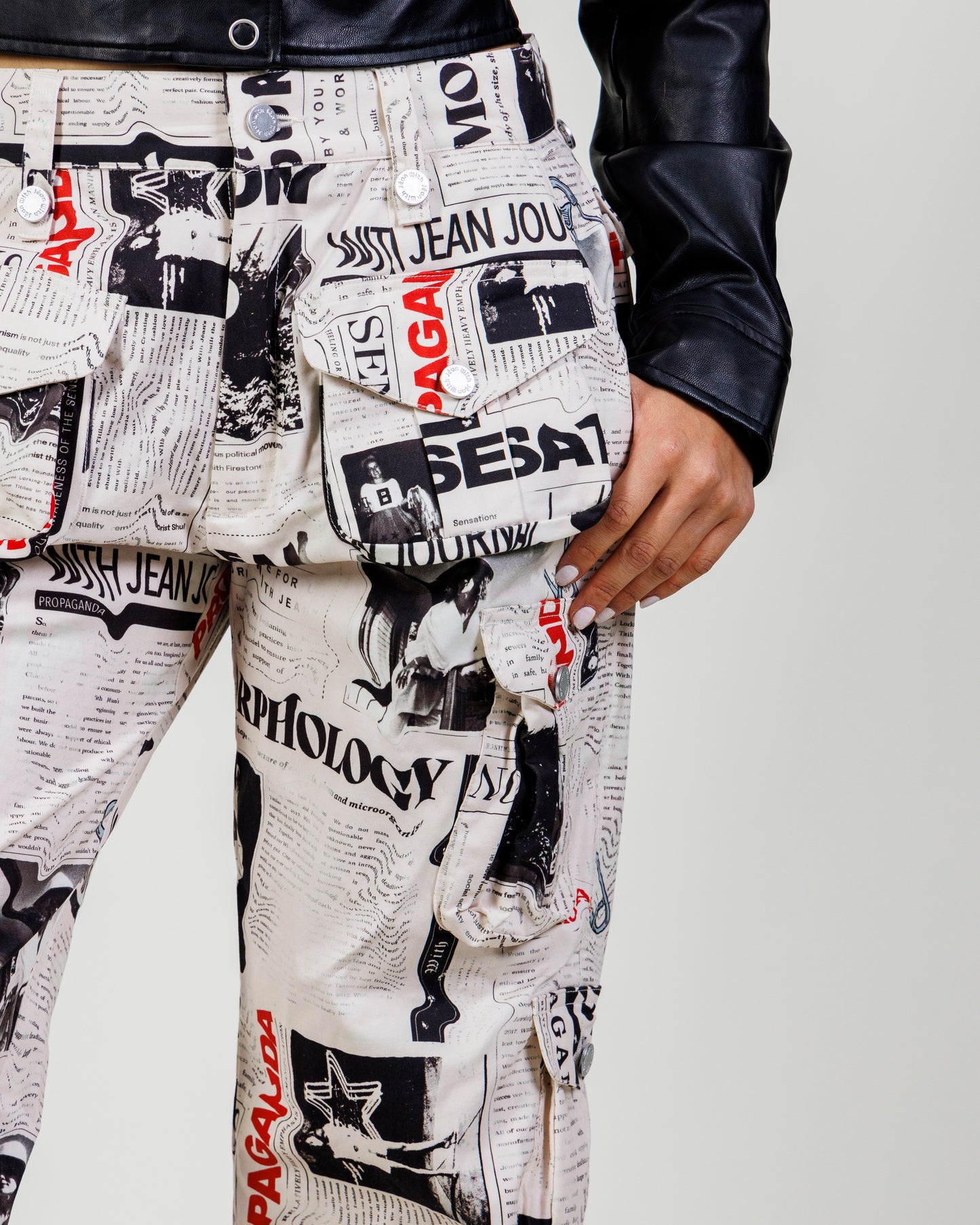 With Jéan Newsprint Cargo Pants